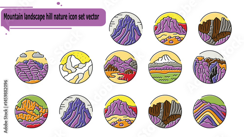 Mountain landscape hill nature icon set vector