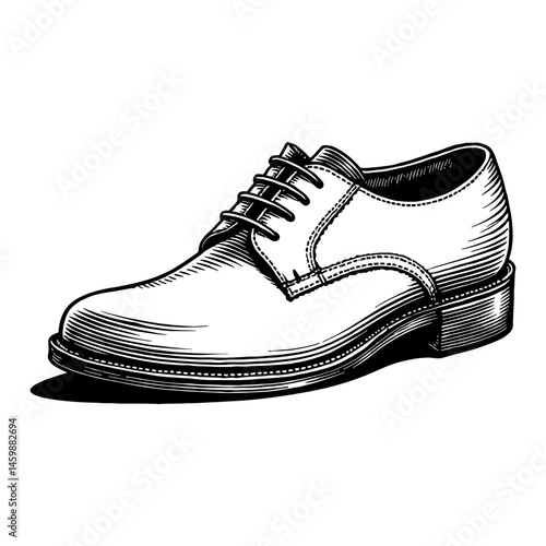 Oxford Shoe Side View Elegant Style Black and White Outline Line Art Drawing Illustration