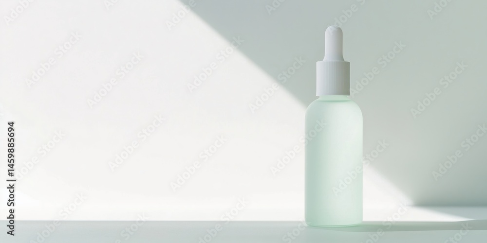 Minimalist pastel dropper bottle with frosted glass stands on light background with soft shadow. Perfect for skincare, cosmetics, serum, or beauty product branding and advertising visuals.. Minimalist pastel dropper bottle with frosted glass stands on light background with soft shadow. Perfect for skincare, cosmetics, serum, or beauty product branding and advertising visuals..