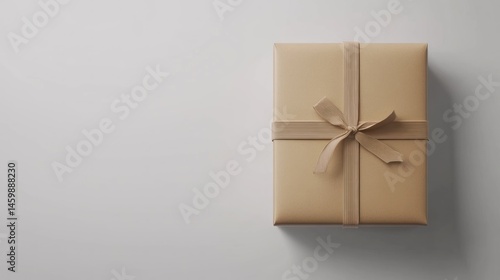 Fototapeta Beige gift box with ribbon