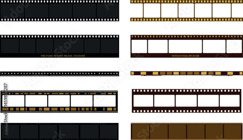 Film strip. Grunge movie strips. Retro video effect footage. Vintage old cinema reels. Classic photography strip frames with distressed texture, scratches