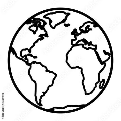 Earth Globe Outline Illustrating Continents on White Background  