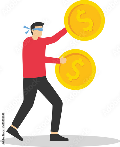 Blind Investment and Waste, Blind Spending and Waste, Blind Business and Career, stock illustration

