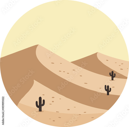 Desert Landscape with Cacti in Minimalist Style  