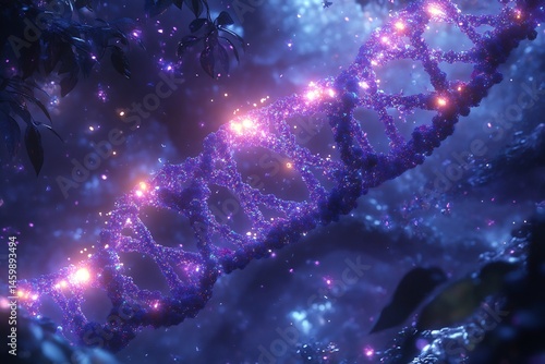 Central DNA strand emitting data pulses bio informatics AI systems visualize inherited disorders clinical theme