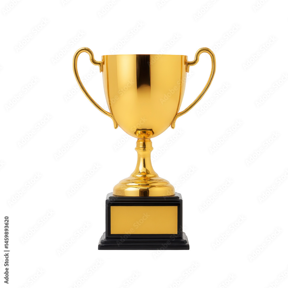 Shiny gold trophy with elegant handles and black base, symbolizing achievement and success. trophy is isolated on transparency background, perfect for awards or recognition themes Shiny gold trophy with elegant handles and black base, symbolizing achievement and success. trophy is isolated on transparency background, perfect for awards or recognition themes