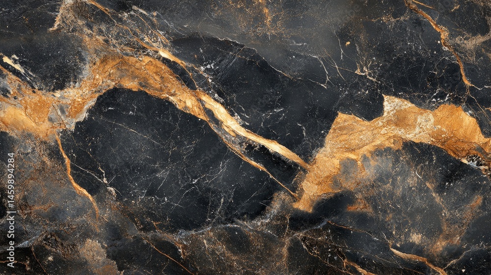 Naklejka premium Detailed black and gold marble stone texture.