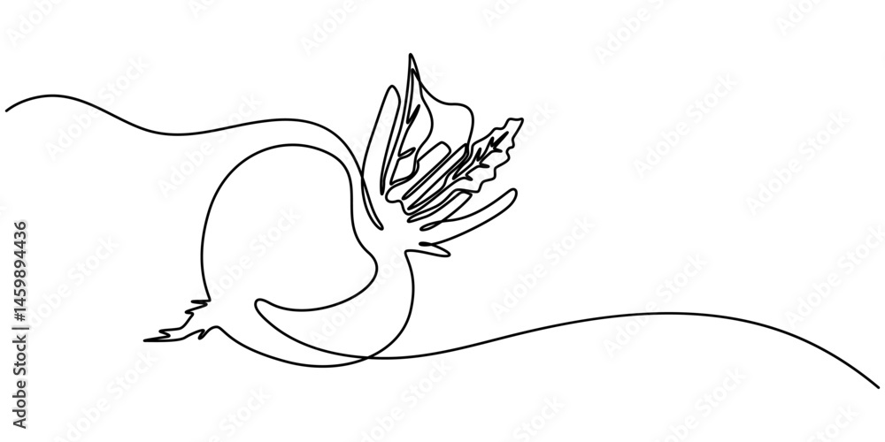 Continuous one line drawing of beetroot vegetable. Beetroot single line art vector illustration. Editable vector, Simple beetroot design in continuous line art drawing style. Grow beet plant minimal.