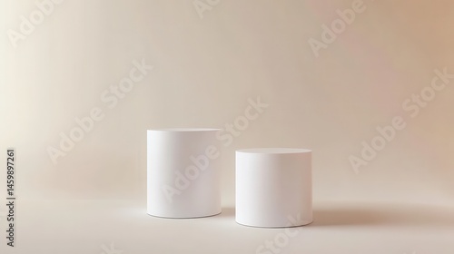 White background with two cylindrical podiums for product presentation, mockup.