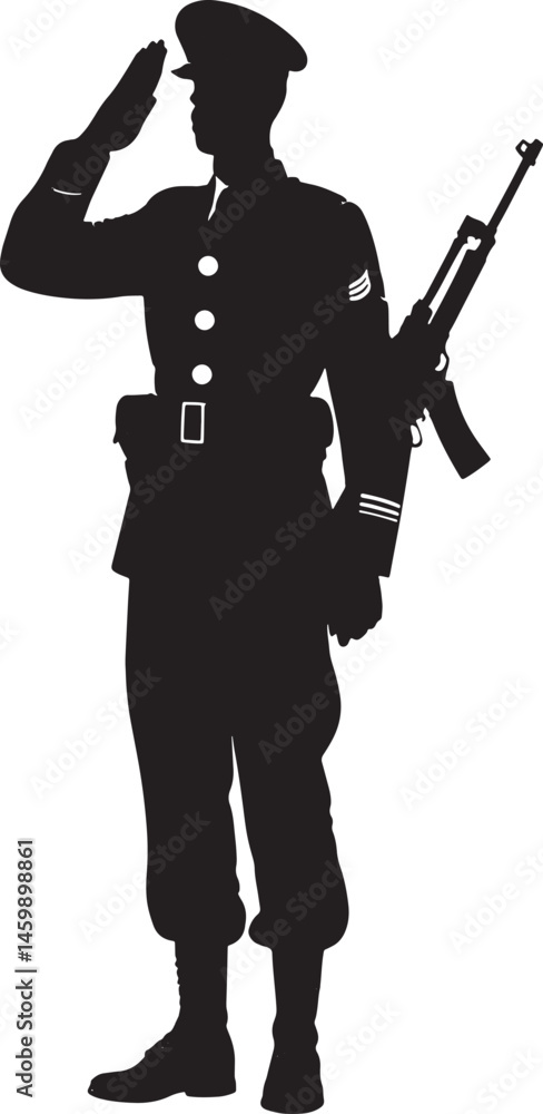 Naklejka premium Silhouette Soldier Saluting With Rifle Vector Illustration