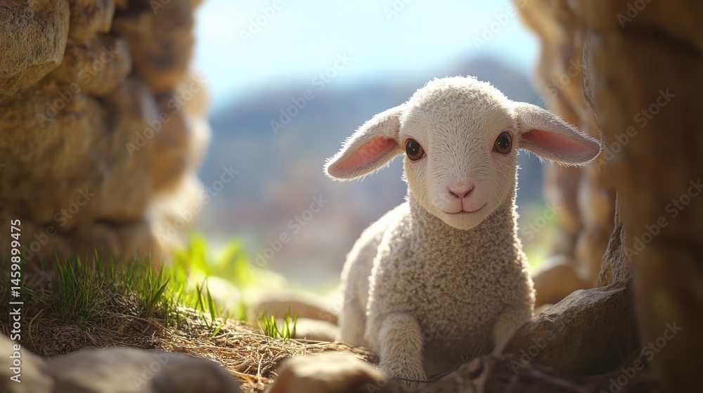 Fototapeta premium Lamb looks in the empty tomb