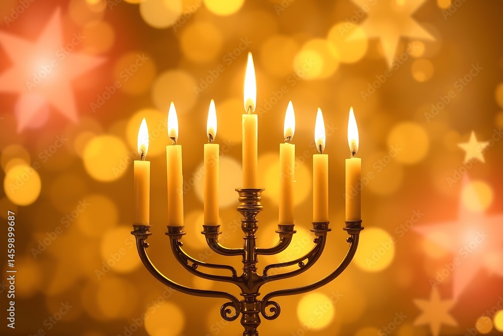 menorah with nine lit candles glowing against a festive golden yellow background creating a warm celebratory hanukkah atmosphere menorah with nine lit candles glowing against a festive golden yellow background creating a warm celebratory hanukkah atmosphere