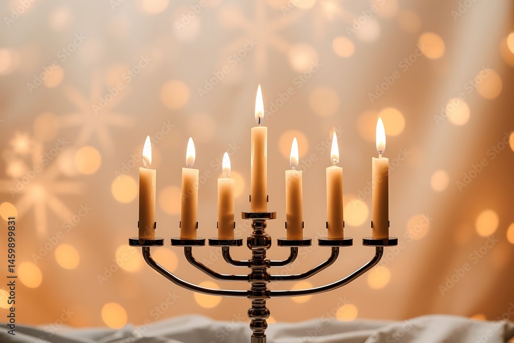 menorah with nine lit candles glowing against a festive golden background creating a warm celebratory hanukkah atmosphere menorah with nine lit candles glowing against a festive golden background creating a warm celebratory hanukkah atmosphere