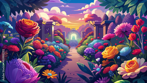 A breathtaking garden bursts into view, where every flower tells a story in color.
Petals of every shade—crimson, violet, gold, and sapphire—bloom in perfect harmony.
The air is rich with the soft 
