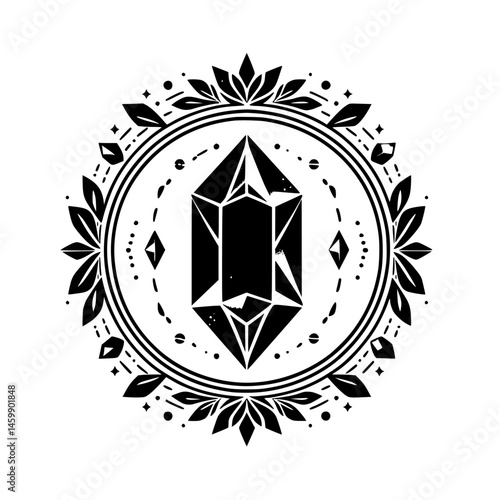 Wallpaper Mural Geometric Crystal Emblem with Botanical Frame, Vector Illustration Torontodigital.ca