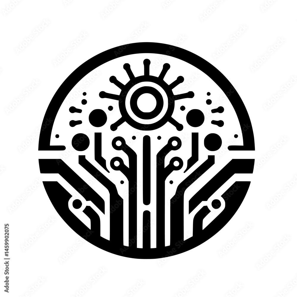 Fototapeta premium Abstract Tech Icon: Circuit Board Design in Minimalist Style