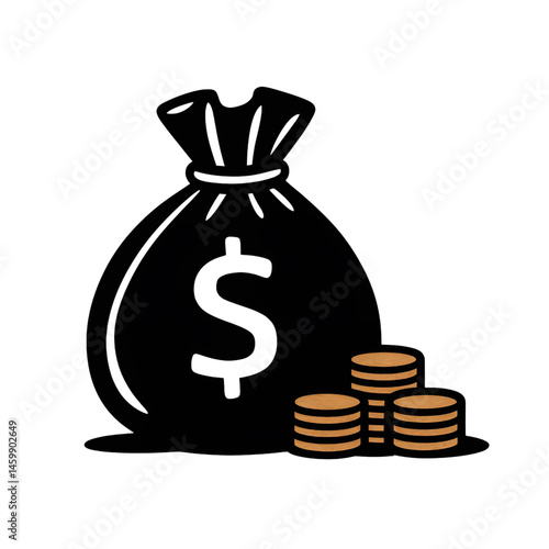Money Bag with Coins Illustration  
