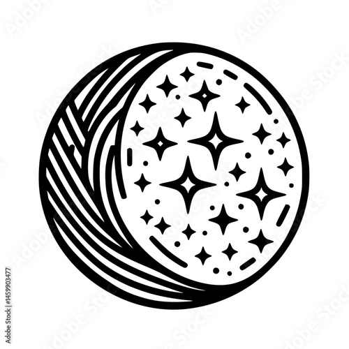 Minimalist Crescent Moon & Stars Celestial Illustration