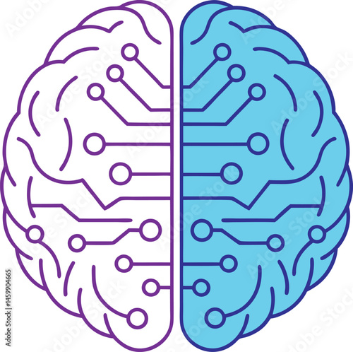 Vector Illustration of a Human Brain ? Half Organic, Half Artificial Concept