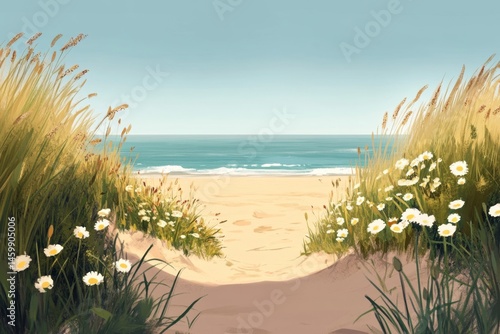 Wallpaper Mural Coastal path lined with wildflowers leading to a sandy beach Torontodigital.ca