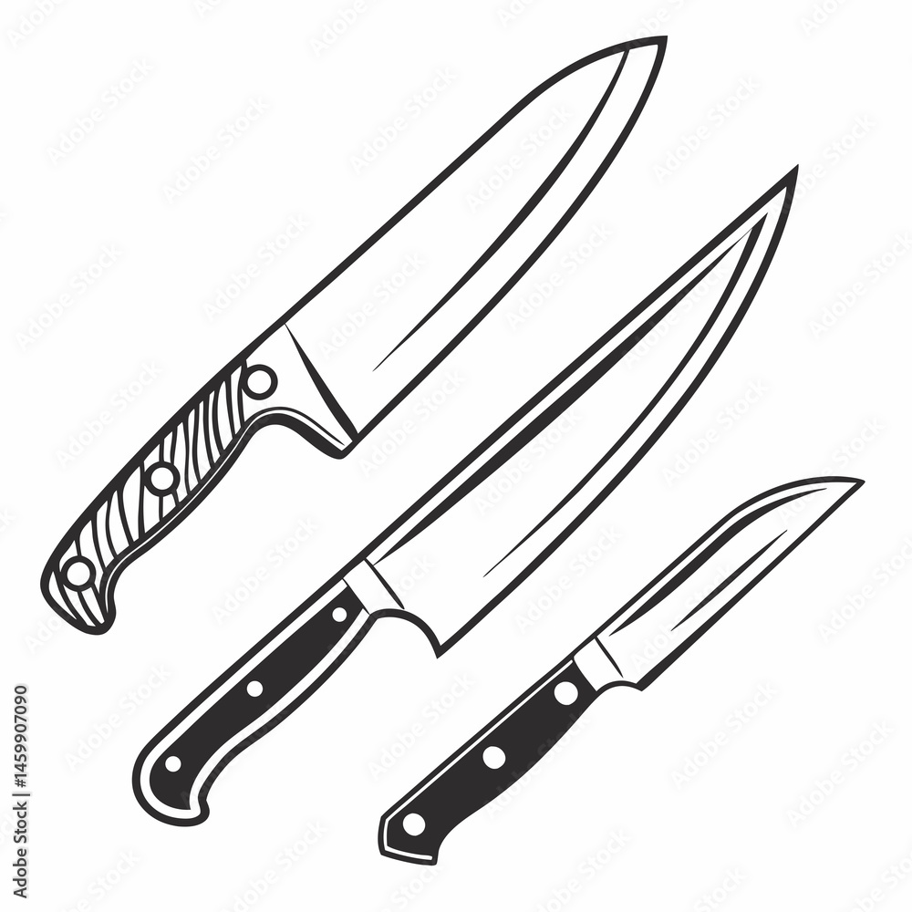 Obraz premium Kitchen knives vector icon set