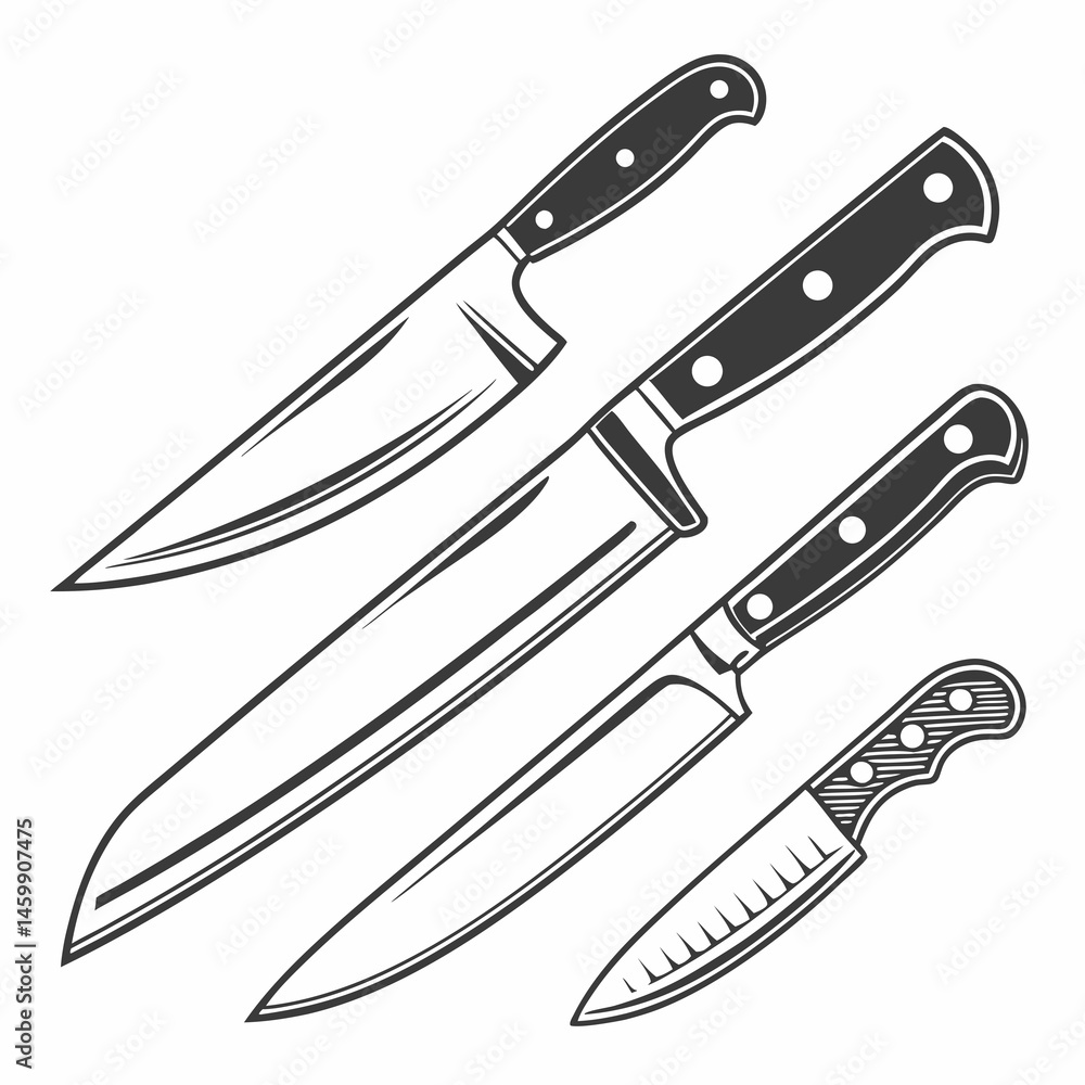 Obraz premium Kitchen knives vector icon set