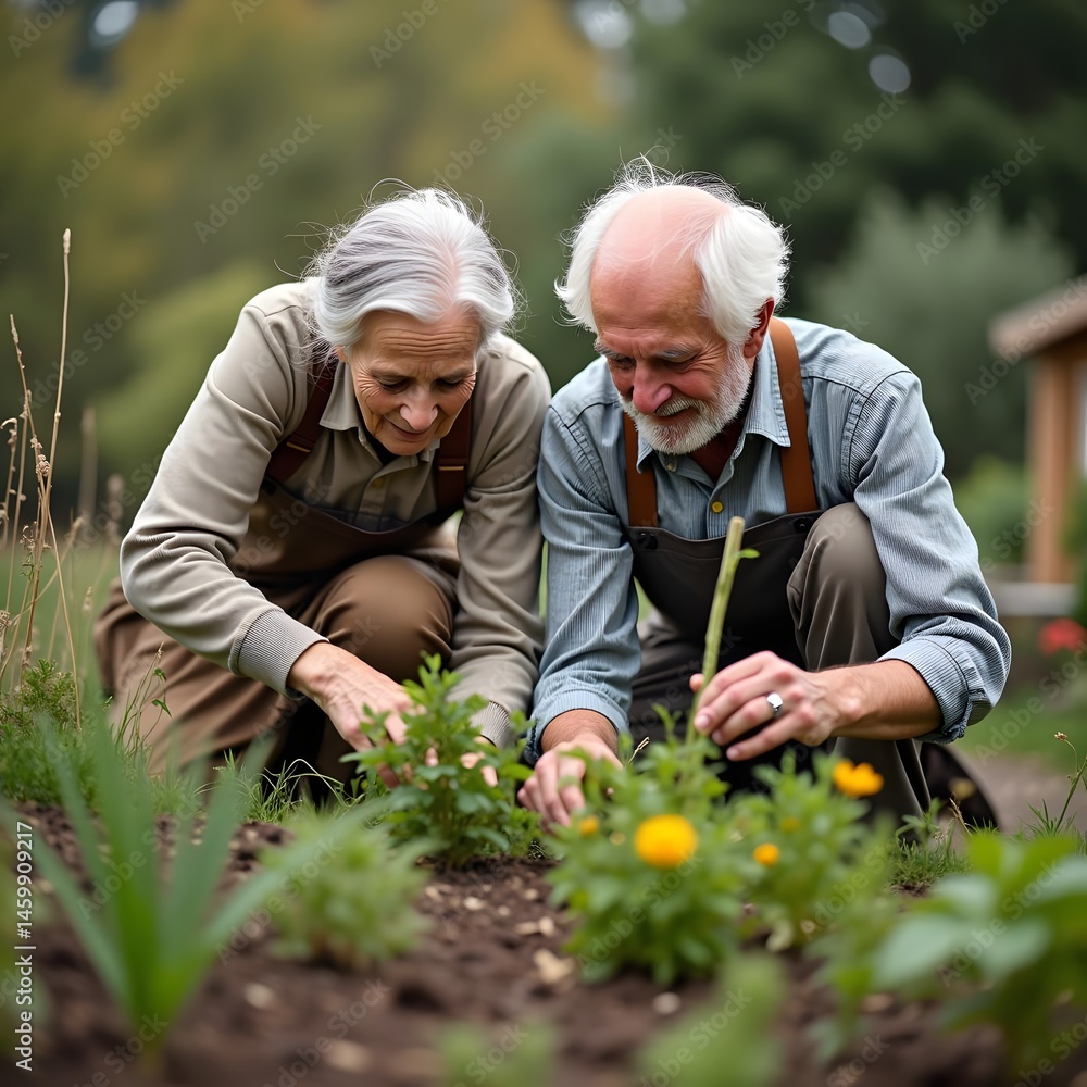 Fototapeta premium Whispers of Earth: A Couple's Timeless Garden Journey