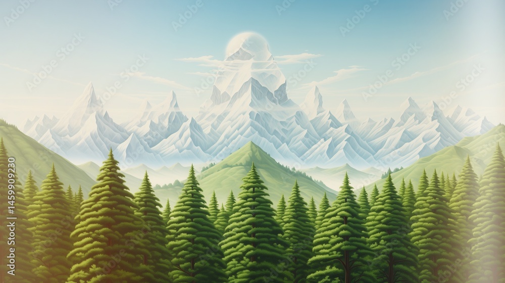 Fototapeta premium Symmetrical Mountain Range with Artificially Enhanced Peaks