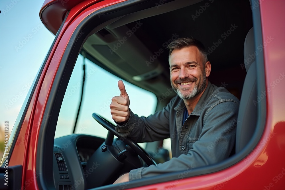 © Yuliia - Truck Driver Thumbs Up from Behind the Wheel