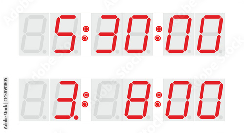 Vector drawing of electrical device - 
digital electronic led real-time clock
with lcd display, led indicator
isolated on white background.
Counter timer of hours, minutes and seconds.
