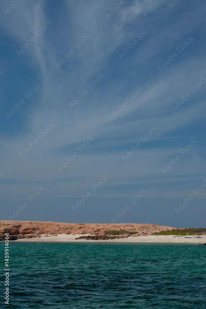 Oman, Middle East, 03-10-2025: the crystal clear waters of Daymaniyat Islands (Ad Dimaniyat), a pristine nature reserve and protected area in the Gulf of Oman, home of sea turtles and migratory birds