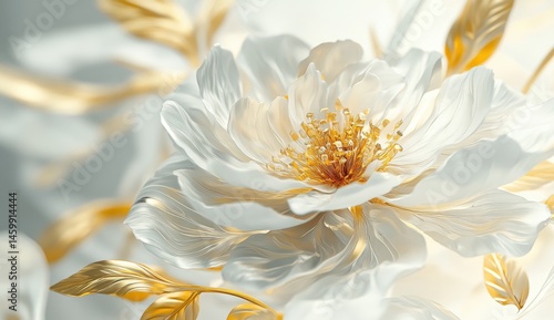 Fototapeta Naklejka Na Ścianę i Meble -  Elegant white peony with golden accents