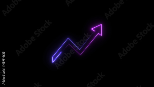 abstract neon cyan and pink graph chart down arrow icon illustration, on black background, and 4k illustration.