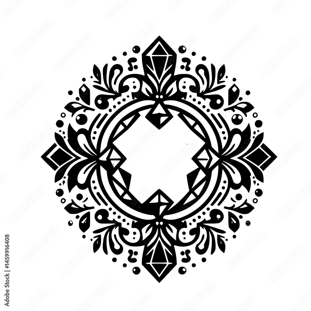 Elegant Diamond Ornament: Black & White Floral Vector Design Elegant Diamond Ornament: Black & White Floral Vector Design