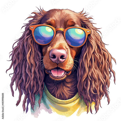 Spaniel dog sunglasses and a cheerful expression on a transparent background, vector illustration