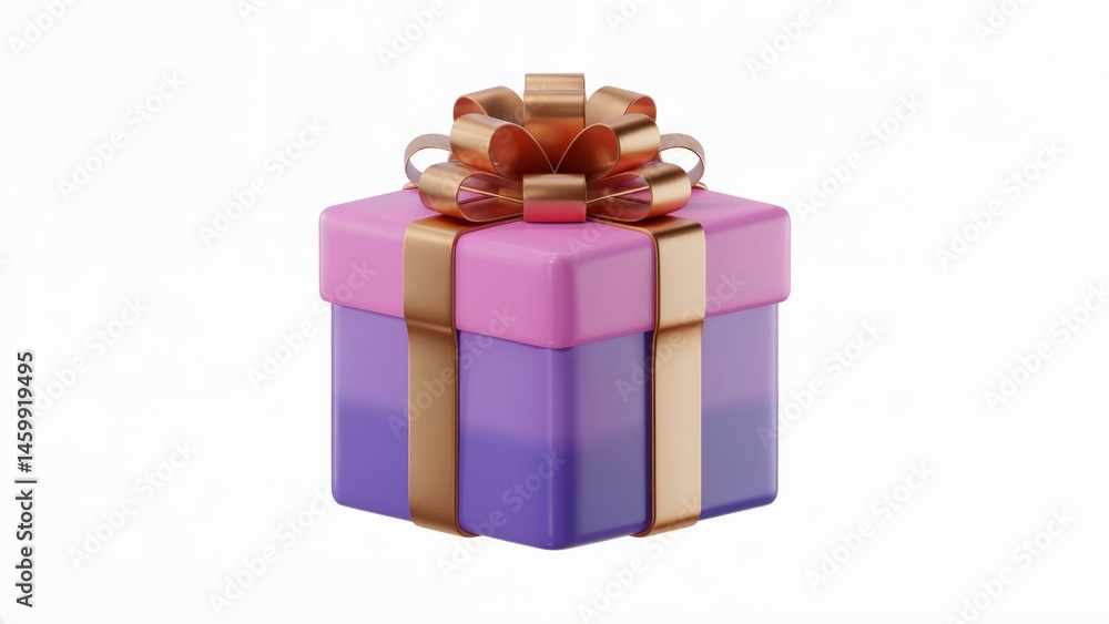 Fototapeta premium 3D Render of Purple and Pink Gift Box with Gold Bow