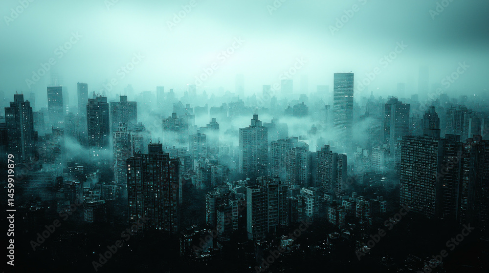 Fototapeta premium Cityscape covered in fog