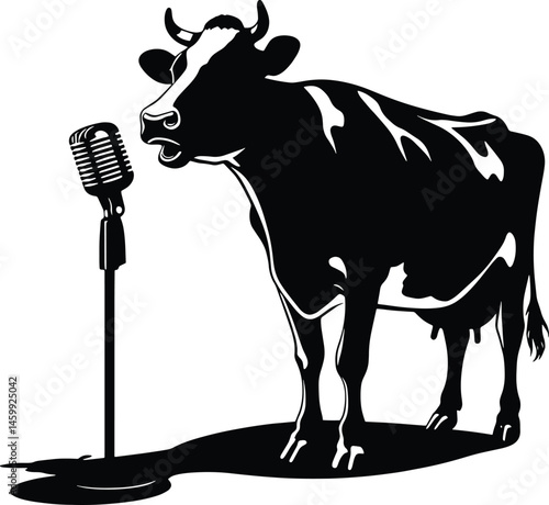 Singing Cow with Microphone Silhouette