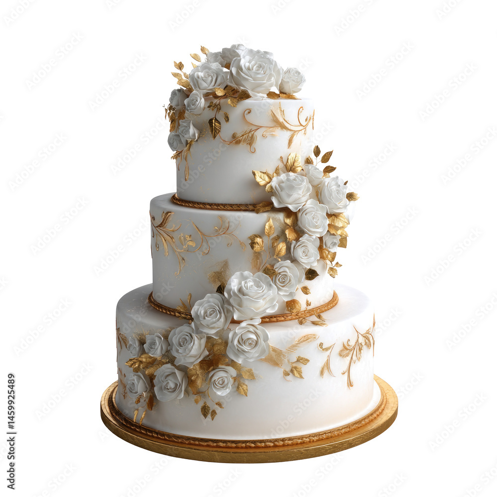 Elegant Three Tiered Wedding Cake Adorned isolated on a transparent background Elegant Three Tiered Wedding Cake Adorned isolated on a transparent background