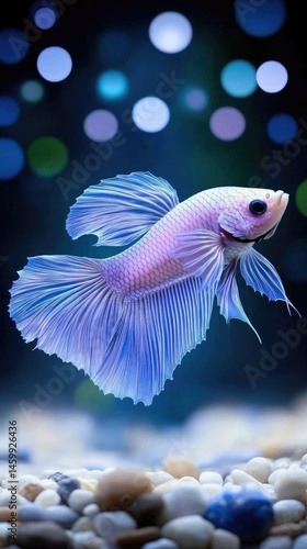 Colorful betta fish showcases vibrant fins while illuminating the dark water with bright light in stunning digital art