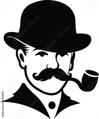 The Gentleman's Portrait: An elegant gentleman with a distinguished bowler hat and a refined pipe in hand, showcasing classic style and vintage charm. 