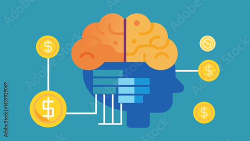 Financial Insights A vector of an AI brain composed of banknotes and coins symbolizing deep learning to generate insights for preventing financial fraud.