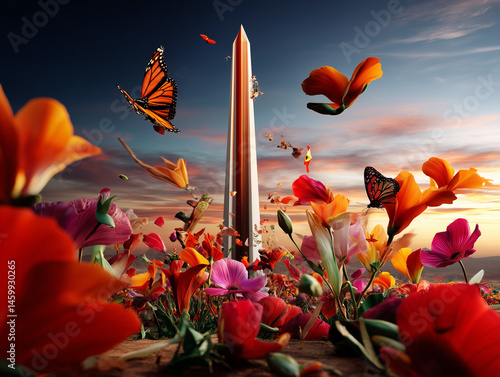 Blooming Obelisk: A Surreal Floral Fantasy