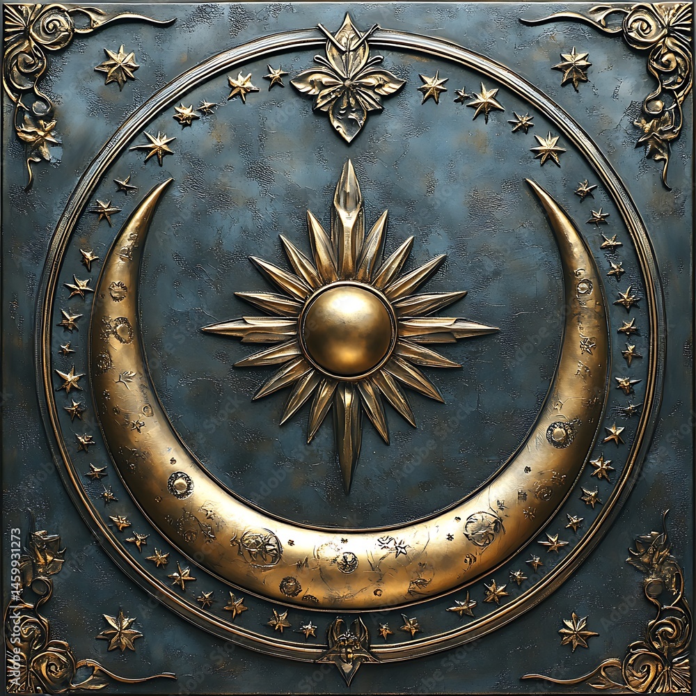 Naklejka premium Elegant celestial design with gold moon mandala high resolution image