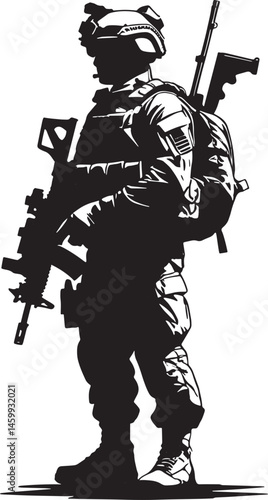Soldier Silhouette With Rifle And Gear Standing