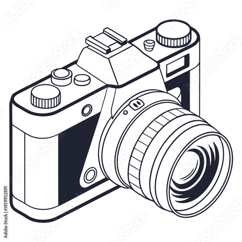 Minimalist Camera Emoji with Clean Outline and Shiny Lens \\
