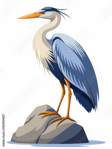 Great Blue Heron Standing on a Rock by the Water.