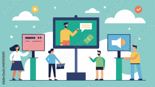 Dynamic Advertising An illustration of digital billboards that change content based on the viewers demographics and preferences showcasing relevant ads to passersby.