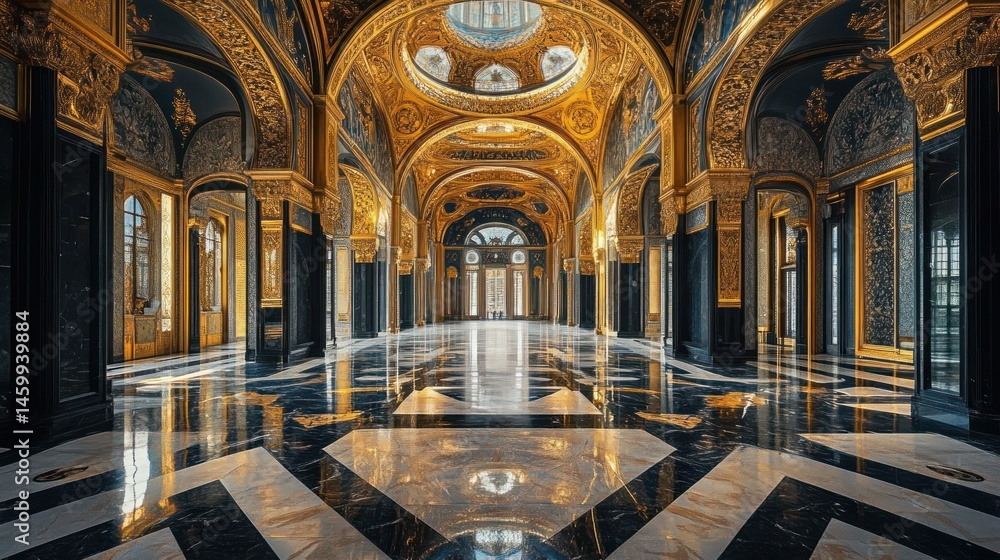Obraz premium Opulent palace hallway golden interior architecture