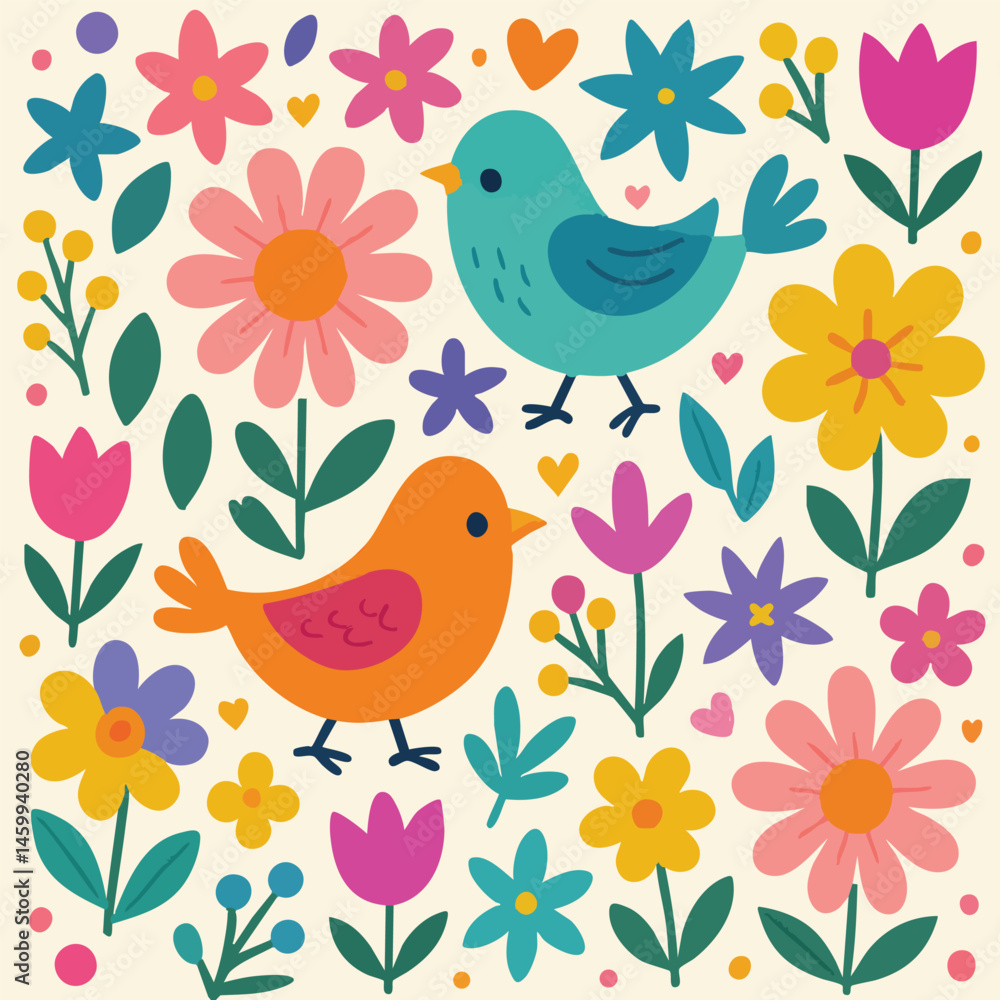 Fototapeta premium Bird Floral Print Design in Vector